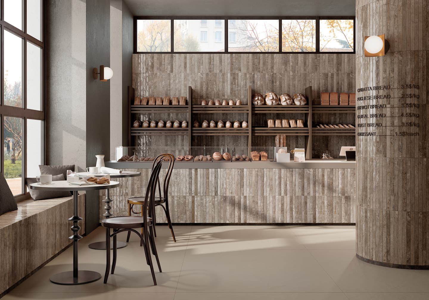 タイルの名古屋モザイク工業（株）新製品「エスマルタード」（デザイン内装タイル）