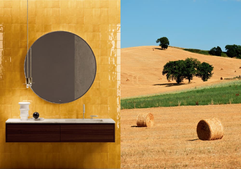 タイルの名古屋モザイク工業（株）新製品「エスマルタード」（デザイン内装タイル）