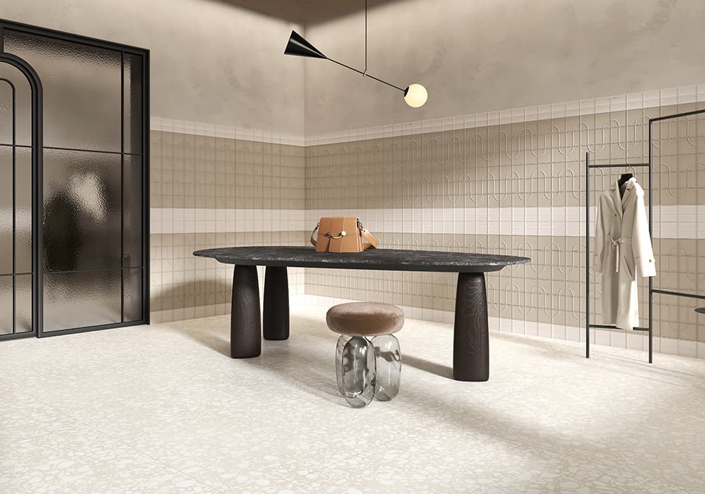 タイルの名古屋モザイク工業（株）新製品「エスマルタード」（デザイン内装タイル）